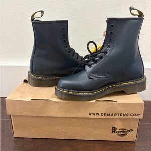Dr. Martens Navy Blue Boots with Yellow Stitching
